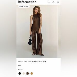 Reformation Petites Gale Satin Mid Rise Bias Pant